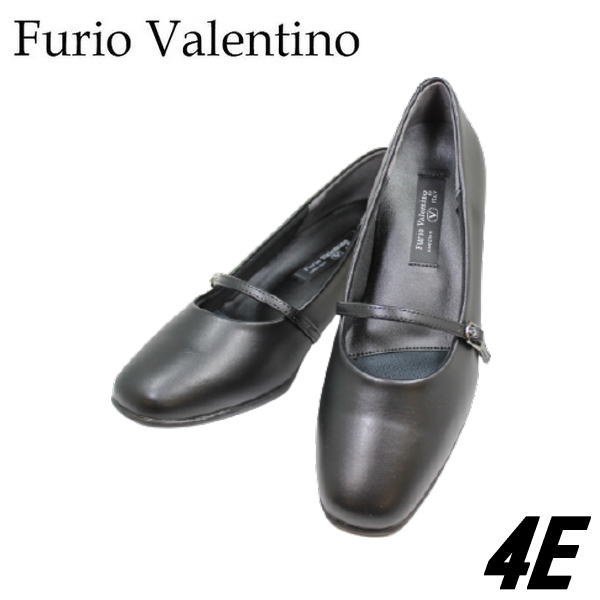画像1: Furio Valentino 3453黒4Ｅストラップパンプス4E レディースパンプス 黒パンプス ビジネスパンプス 幅広 オフィス 通勤 冠婚葬祭 女性用（レディース用） (1)